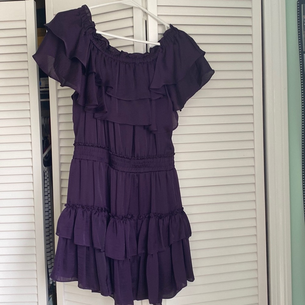 Miss Los Angeles purple ruffle dress, worn once, like brand new condition